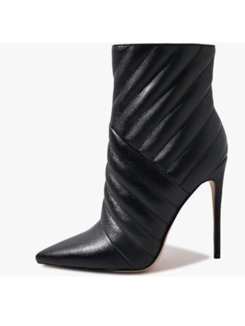 FSJ Black High Heel Ankle Boots Pointed Toe Stilettos Zipper Unique Style Shoes